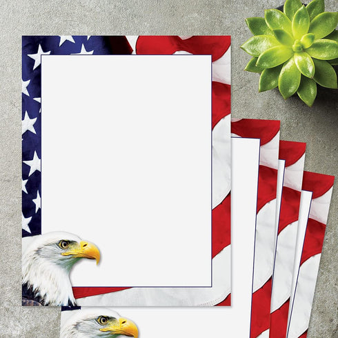 Set 25, 8 1/2" 11", 4th American Eagle Patriotic Letter Papers - of American Flag stationery papers, x compatible