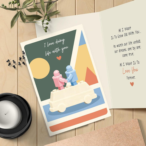 Oamiolek Funny Building Blocks Valentines Day Card, Romantic Anniversary Card for Men Women, Birthday Cards for Husband