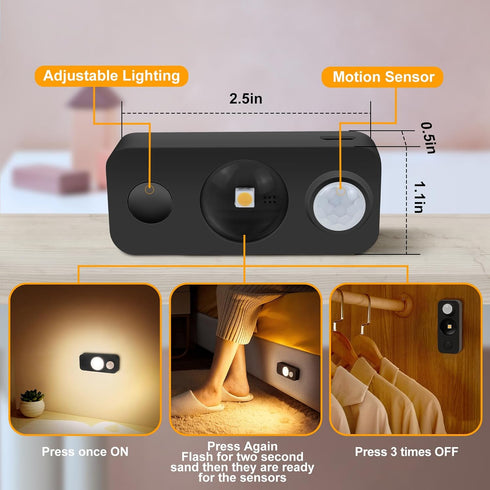 Closet, 6Pack, NIEGNOWOO LED Motion Sensor Puck Lights, Rechargeable Cabinet Lights, Stick on Wireless LED Night Light