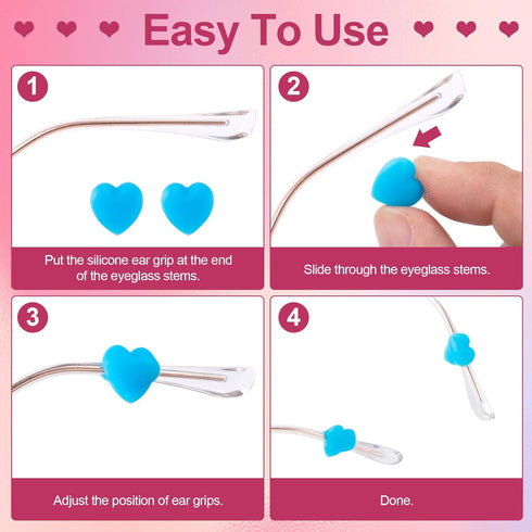 Silicone Eyeglasses Ear Grips - Heart-Shaped Retainers for Sunglasses