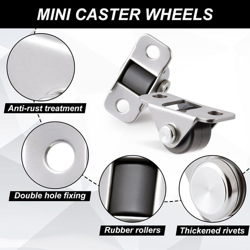 Deozu 10 1/2 Inch Pcs Mini Caster Wheels for Small Appliances, Mini Wheels, Metal Mini Casters, Small Wheels