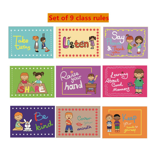 SANTSUN 9 Polite Class Rules Teacher Signs, English Poster Classroom Wall Decoration, Class Organization Charts