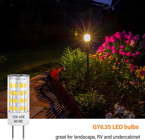 GY6.35 Bulb, 4W(50W 12V-24V 3000K, 500 T4 GY6.35 Bulbs Non-Dimmable, Pack 5 Maelsrlg LED Equivalent), AC/DC, Warm White