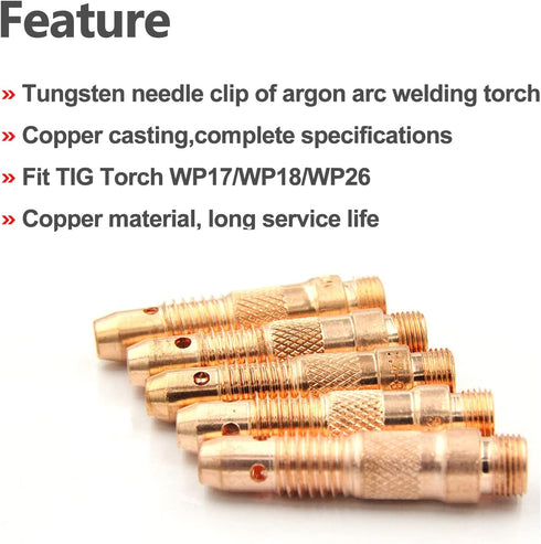 TIG Collet Body 10N32 (3/32"&2.4mm Orifice) for TIG Welding Torch WP-17, 18 & 26 Series Consumables Collet Body 10Pcs