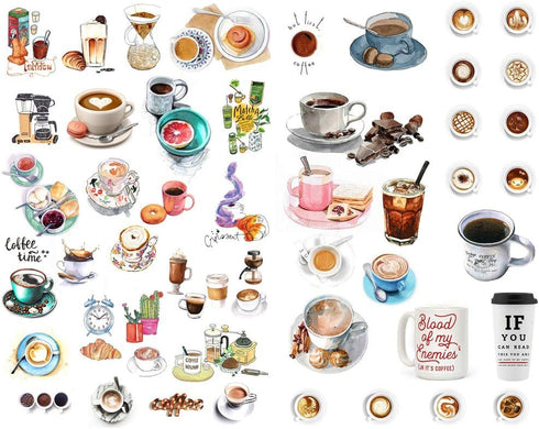 Seasonstorm Cafe Trivia Coffee Tools, Precut Anti-UV Waterproof Decoration Notebook Planner Stickers, Scrapbooking