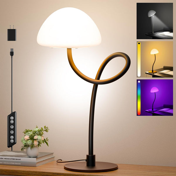 Andxvna RGB Table Lamp with 3 Color Temperatures, Stepless Dimmable Bedside Lamp 5%-100%,
