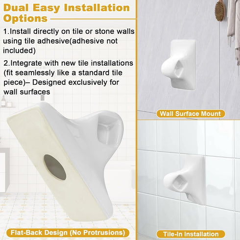 2 Packs Set White Ceramic Porcelain Towel Bar Brackets - Vintage Retro Mid Century Modern Wall/Tile Mount Flat Back