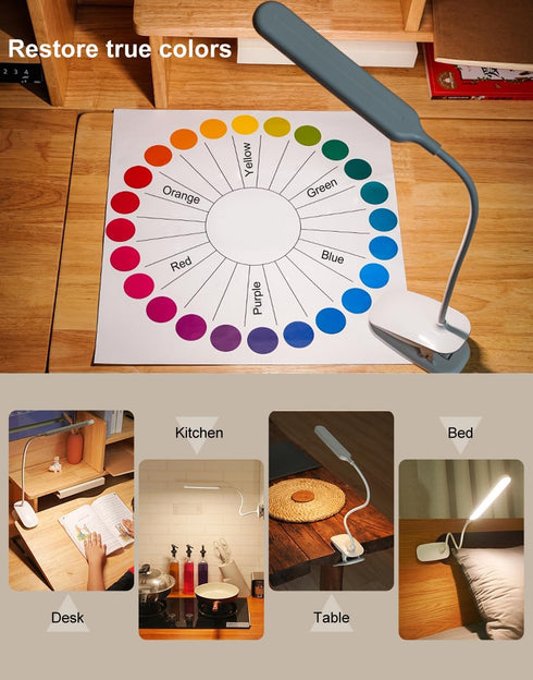 Desk Lamp, 1500mAh Dimmable Reading Lamp with Clamp and Type-C Charging Port, Adjustable Flexible Light for Home Office
