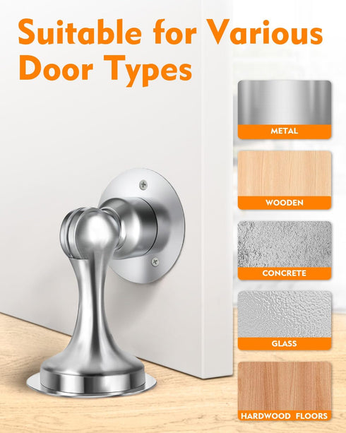 Door Stoppers, Magnetic Door Stop - Stainless Steel, 2 Pack with Double-Sided Adhesive Tape
