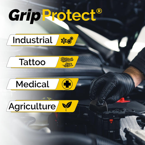 GripProtect 6 Mil BLACK Nitrile Exam Gloves, Chemo-Rated Heavy Duty for Food, Cleaning, Tattoo, Automotive