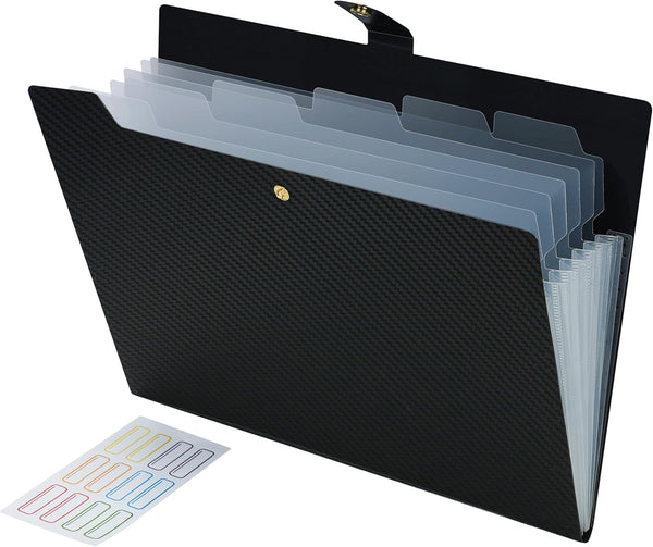 Expanding File Folder - 7 Pocket Letter Size Accordion File Organizer with Labels - Black