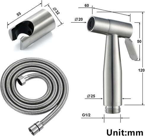 IIUUAYUVI Set HandheldSprayer Quality Stainless Steel Supercharge Cloth Diaper Sprayer BrushedSprayer with Stainless
