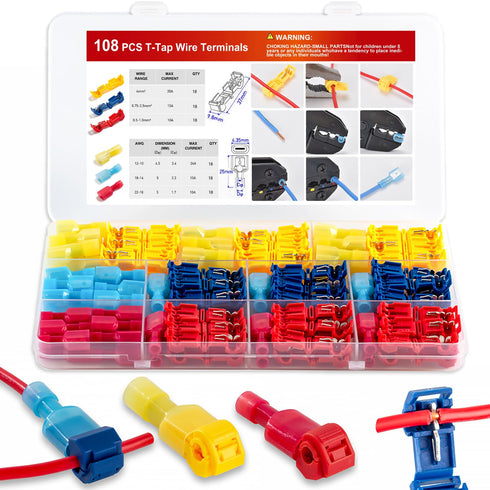 haozher 108 Pcs T-Tap Wire Connectors Kit, Quick Splice Self-Stripping Electrical Wire Terminals