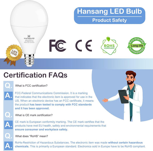 8 Pack Bulbs E12 60Watt 6000K A15 Bulbs, 600LM, 120V, 85+, Non-dimmable hansang Ceiling Fan Light Base, Equivalent