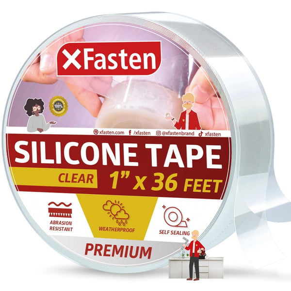 XFasten Clear Self Fusing Silicone Tape 1" x 36-Foot, Non-Adhesive Waterproof Leak Seal Tape for Pipe and Hose Repair