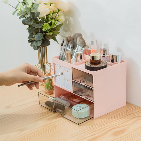 Desk Organizer with 3 Drawers, Multi-Functional Pencil Pen Holder for Desk, 5 Compartments, Desktop Organizer for