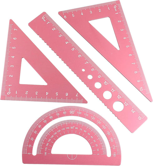 Moicstiy 4 Pcs Triangular Ruler Set, Aluminum Alloy Geometry Tools, Metal Drafting Ruler