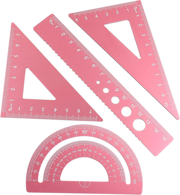 Moicstiy 4 Pcs Triangular Ruler Set, Aluminum Alloy Geometry Tools, Metal Drafting Ruler