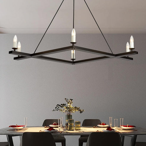Chandeliers,6-Light Fixture,43" Black Farmhouse Square Dining Room Chandelier Light Rectangular Candle Chandelier