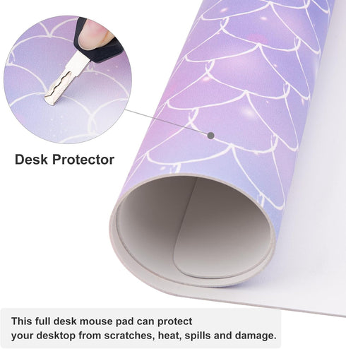 QIYI Multifunctional Office Desk Pad, Water-Resistant PU Leather Mouse Pad, Large Desk Organizer Mat, Mermaid Scales