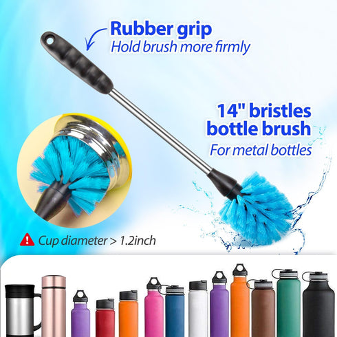 Holikme Tube Straw Brush Cleaning Set, Long Handle Bottle Cleaner for Washing Narrow Neck Beer Bottles, Wine Decanter, Narrow Cup, Pipes, Hydro Flask Tumbler, Sinks, Cup Cover, Azul by Holikme