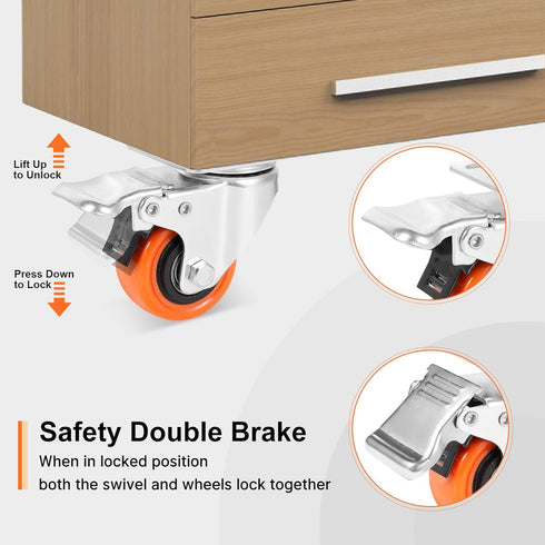 W B D WEIBIDA 2" Heavy Duty Plate Caster Wheels Set of 4, 600 Lbs Load Capacity, Safety Dual Locking
