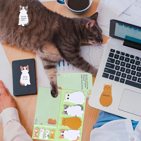 LeeLoon Set, 360 Cat Sticky Notes Sheets Cute Cartoon Animal Cat Self-Stick Notes Pads Cat Themed Memo Pads Cat Paw