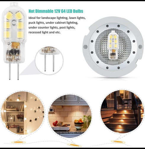 G4 Bulb, 12V 20W Bulb Dimmable, 3000K, 10-Pack LED Bi Pin Halogen Replacement, NOT Warm White