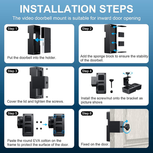 Adjustable Anti-Theft Video Doorbell Mount, No-Drill Bracket for Video Doorbell 1/2/3/3 Plus/4/2023 Release (Black)
