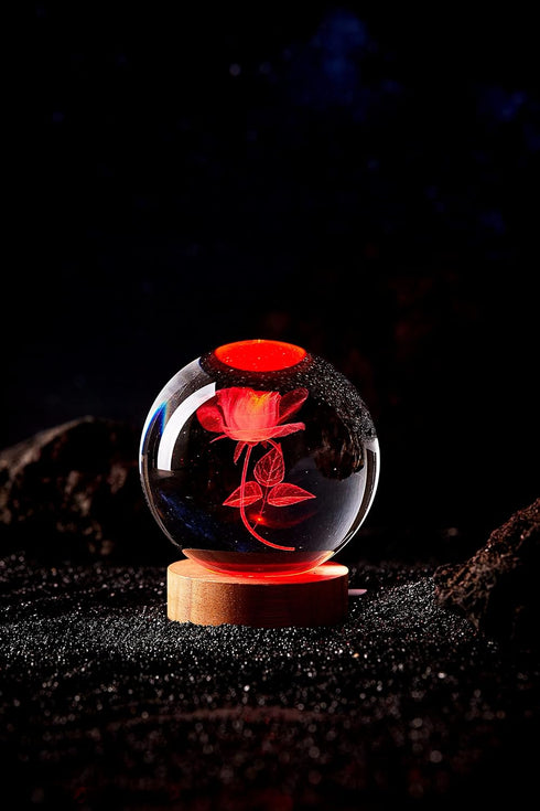 Conalisk 3D Lamp,3.15 inch Base,16 Light,Dimmable Rose Crystal Ball Crystal Ball Night Light with Wooden Colors