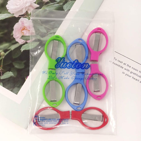 yueton 4pcs Colorful Plastic Handle Folding Safety Scissors with Keychain Holes for Craft Fishing