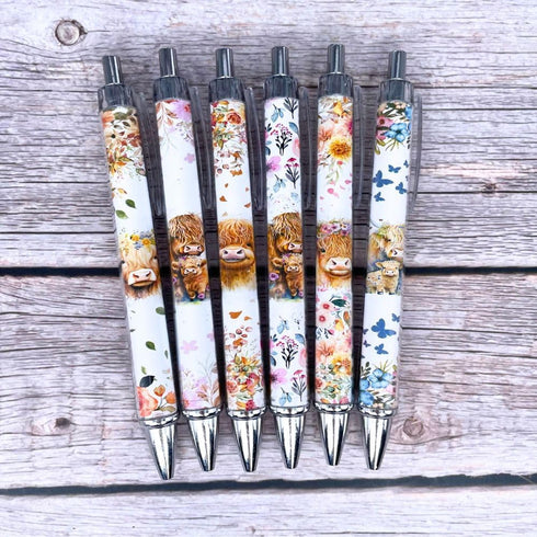 YJ PREMIUMS 6PC Highland Cow Pens Set, Kawaii Cute Cow Print Stationary Supplies for School Home Office Gifts