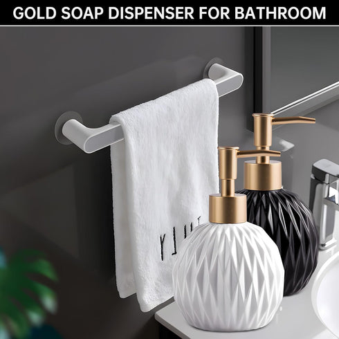 Ceramics Gold Soap Dispenser for Bathroom, 400ml/13.5Oz Refillable Liquid Hand Soap Bottle with Gold Pump (White)