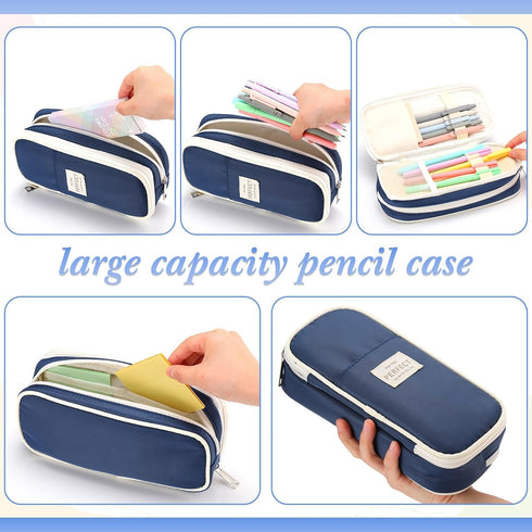 Lincia 30 Pcs Aesthetic School Supplies, 6 Cute Mechanical Pencils, 5 Colored Ballpoint Pens, 5 Quick Dry Pens (Navy)