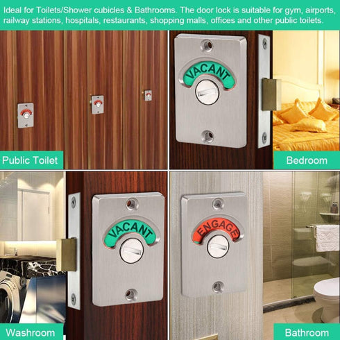 Door Lock Bathroom Toilet Lock with Occupancy Indicator, Stainless Steel Vacant Engaged Lock