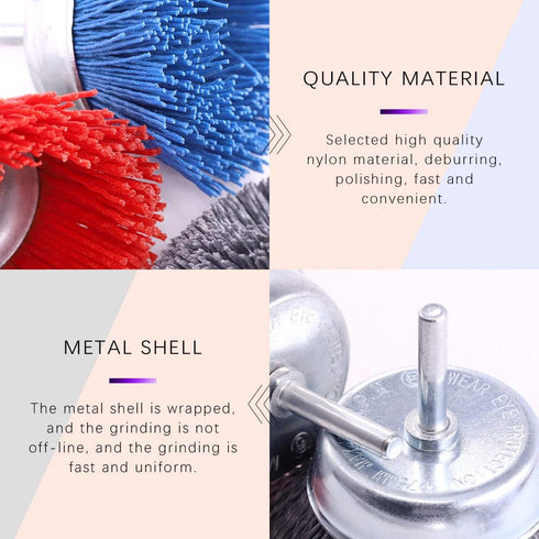 Swpeet 3Pcs 3Inch Nylon Filament Abrasive Wire Cup Brush Kit with 1/4 Inch Shank for Rust Removal
