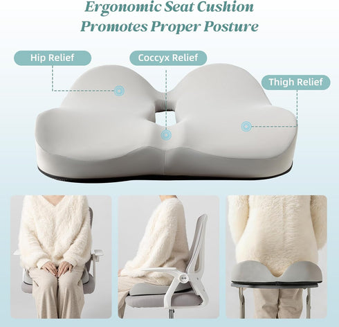 SheRest Seat Cushion, Ergonomic Memory Foam Cooling Cushion, Pressure Relief Suitable for Long Sitting Hours on Office