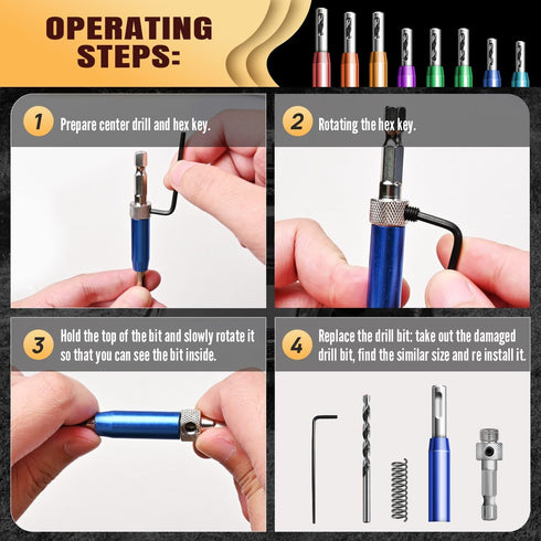 17Pcs Colorful Self Centering Drill Bit Set with 1/4" Hex Shank for Woodworking and Metal