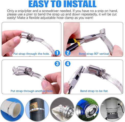 Glarks 7Pcs 10 Feet Long Worm Gear Hose Clamp with 6 Fasteners, 304 Stainless Steel Adjustable Pipe Clamps