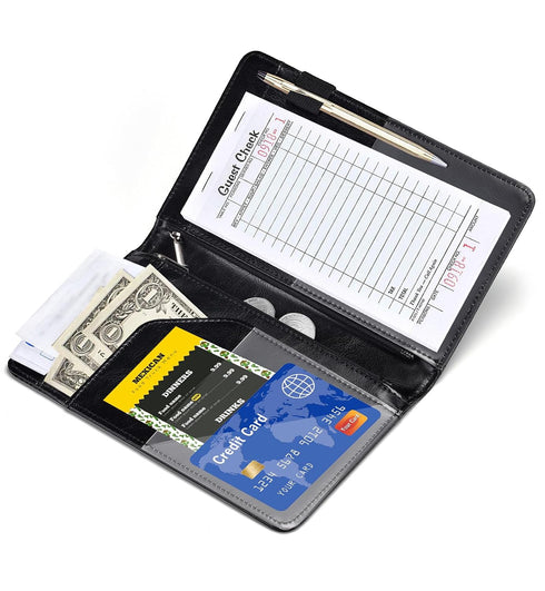 Server Books for Waitress - Leather Waiter Book Server Wallet with Zipper Pocket, Cute Waitstaff Organizer with Money