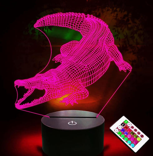 Jinnwell 3D 16 Crocodile Night Light Lamp Illusion Night Light Color Changing Table Desk Decoration Lamps Gift Acrylic