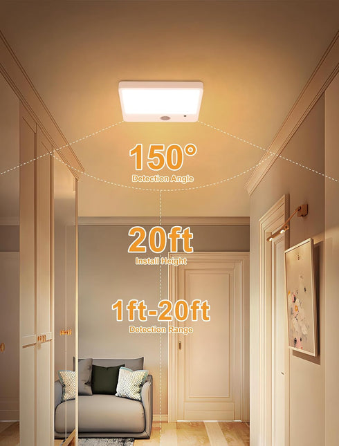 ,12000mAh IP54 Closet Rechargeable Ceiling Light with Remote No Wiring Motion Sensor Battery Operated Ceiling Light