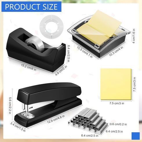 Queekay Office Stapler Set Desk Accessory Kit 16 Pieces Desk Staplers Tape Dispensers Sets Pop up Notes Dispenser Pop up Sticky Notes Desktop Stapler Tape Dispenser 2000 Pcs 24/6 Staples by Queekay