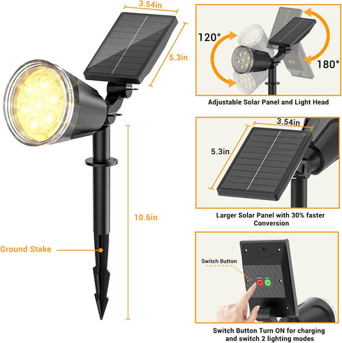 1000LM 2-in-1 15Hrs+ Solar Spot Lights Outdoor Waterproof: Big Adjustable Spotlight - Long Lasting Spot Light - Solar