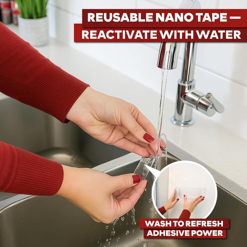 XFasten Reusable Double-Sided Nano Tape, 1-Inch x 15 Feet Traceless Transparent Gel Grip Tape for Bathroom, Kitchen