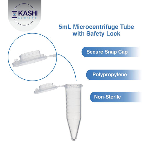 5mL Centrifuge Tube with Safe Lock Snap Cap, 300/Pack, Clear Tubes with Graduation