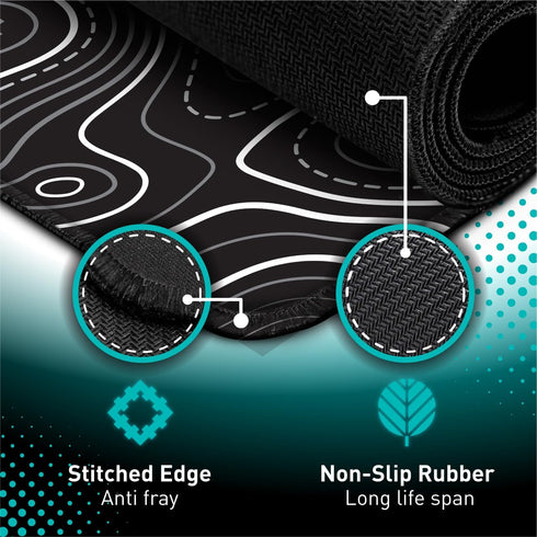 Minimalist Topographic Map Mouse Pad, Extended Large Black & White Non-Slip XXL Gaming Desk Mat with Stitch Edge