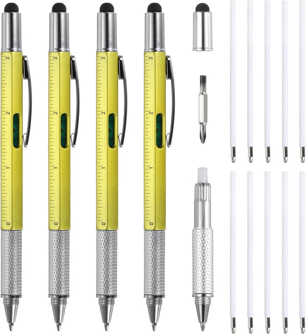 MECCANIXITY 4pcs 6 in 1 Multitool Tech Tool Pen Gifts for Men with Ballpoint Pen, Ruler, Screwdriver, Stylus