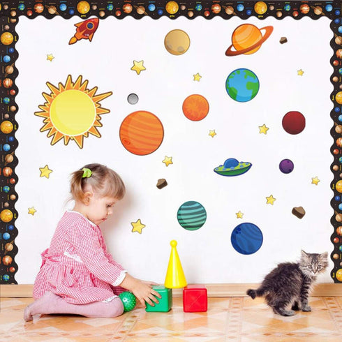 Space Bulletin Board Border, Outer Space Planet Borders for Classroom Decorations, 36ft Solar System Trim