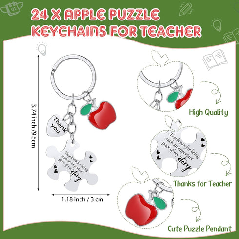 Sinload 24 Sets Thank You Gifts for Teacher Apple Ballpoint Pens Keychain Apple Card Teacher Appreciation Gifts